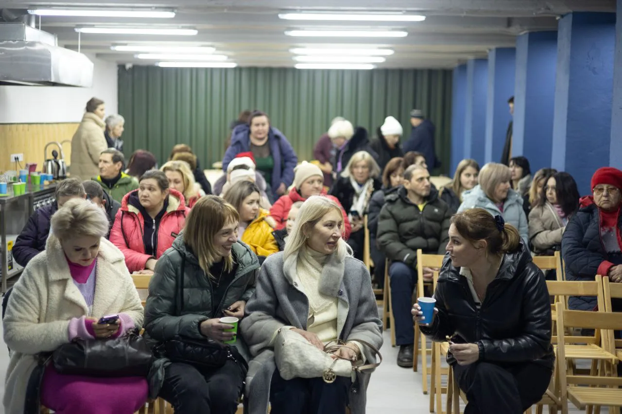 2024. The photo shows the bunker's opening. The Chuhuiv city administration and the civilians the bunker was built for were invited. The opening process and preparations.
